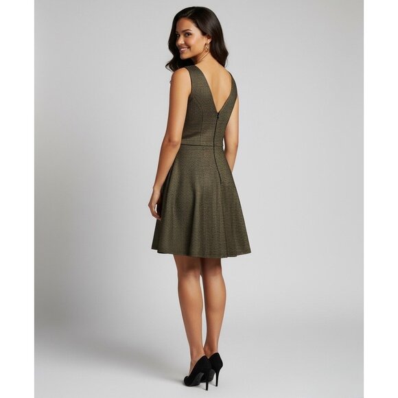 Vtg Anthropologie Black Gold Tweed Fit & Flare Dress | A-Line Skater Corpcore Lg - Picture 9 of 16